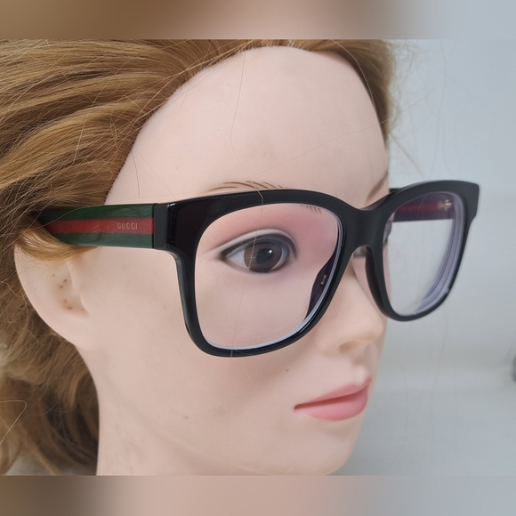 Gucci Women's Eyeglasses Glasses Unisex Black Striped GG0342OS 004 56-18-150 - Picture 2 of 16